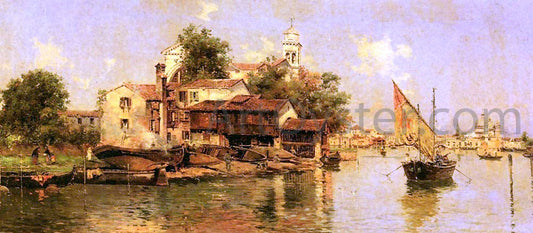  Antonio Maria De Reyna A Boathouse in Venice - Hand Painted Oil Painting
