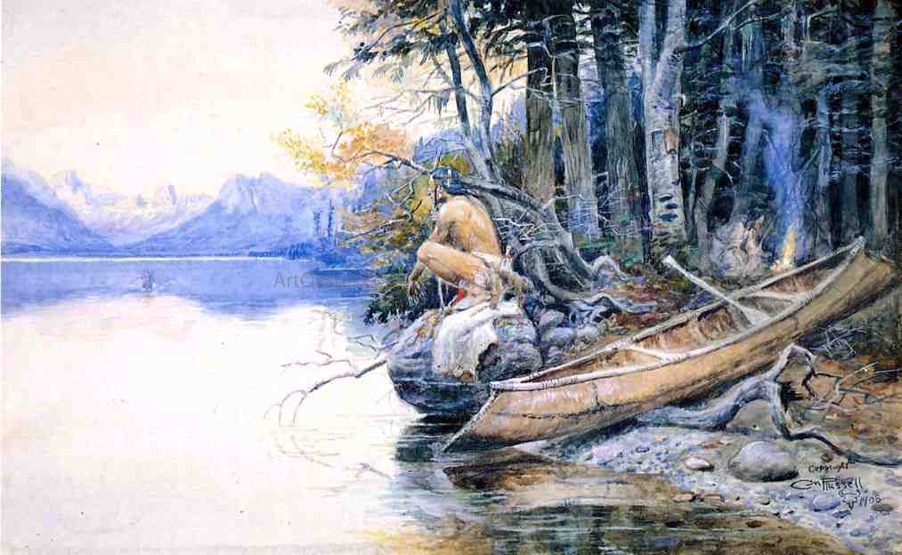  Charles Marion Russell A Campsite by the Lake - Hand Painted Oil Painting