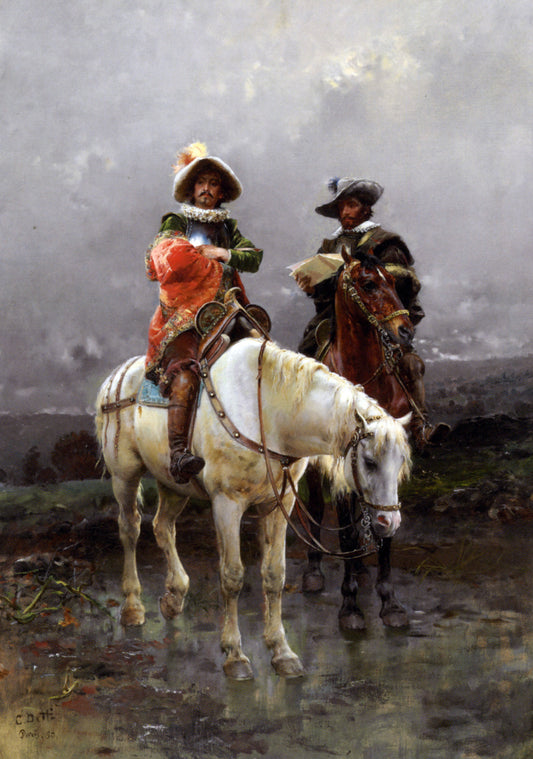  Cesare-Auguste Detti A Cavalier on a White Horse - Hand Painted Oil Painting