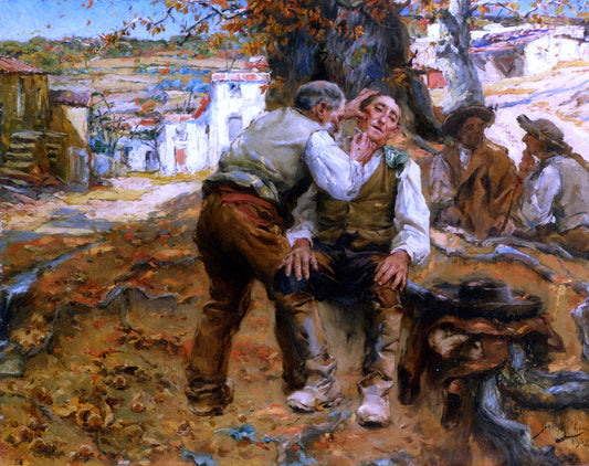  Jose Malhoa A Close Shave - Hand Painted Oil Painting