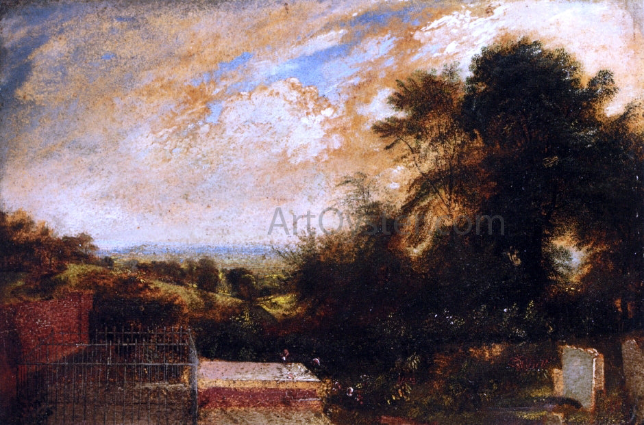  John Martin Country Graveyard, Possibly Bunhill Fields, Finsbury, A Wooded Landscape Beyond - Hand Painted Oil Painting