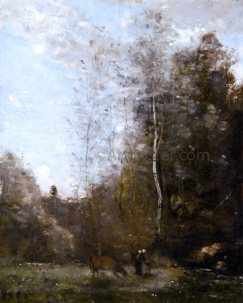 Jean-Baptiste-Camille Corot A Cow Grazing beneath a Birch Tree - Hand Painted Oil Painting