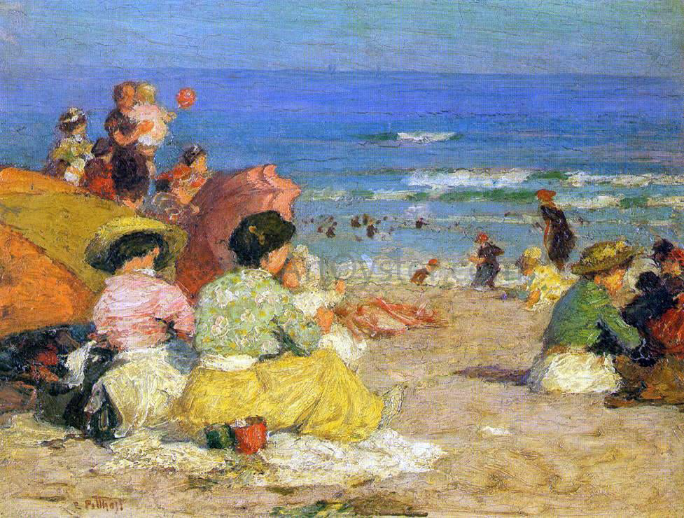  Edward Potthast A Day at the Beach - Hand Painted Oil Painting