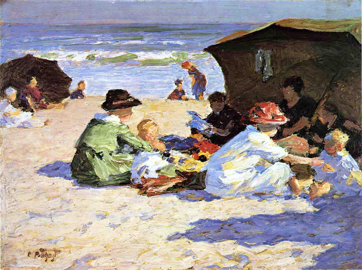  Edward Potthast A Day at the Seashore - Hand Painted Oil Painting