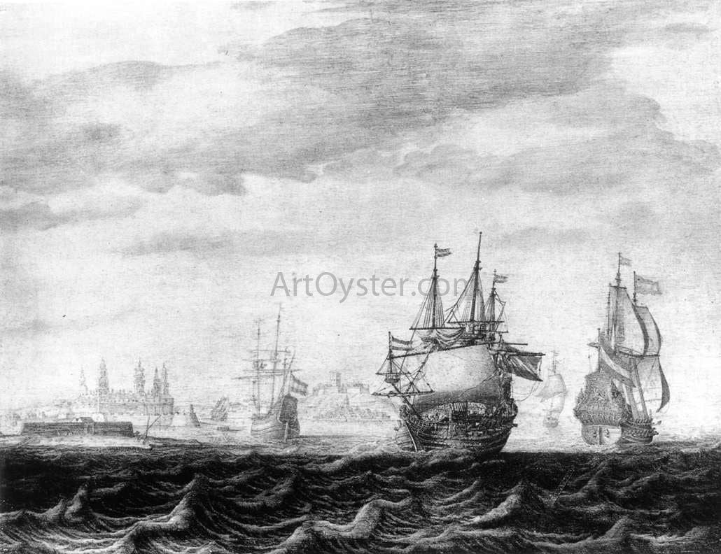  Heerman Witmont A Dutch Squadron on the Sont, near Castle Kronburg - Hand Painted Oil Painting