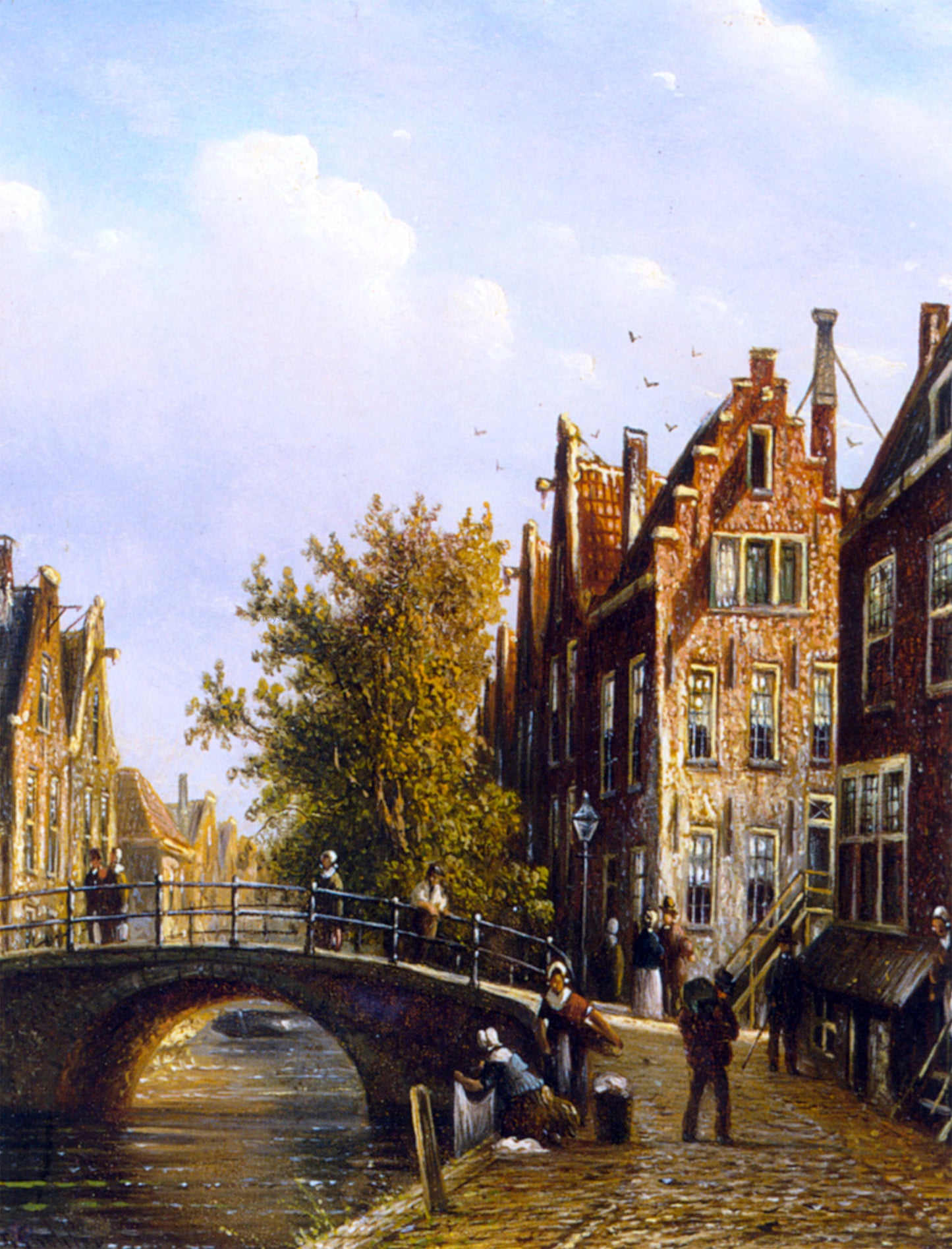  Johannes Franciscus Spohler A Dutch Town with Figures on a Canal - Hand Painted Oil Painting