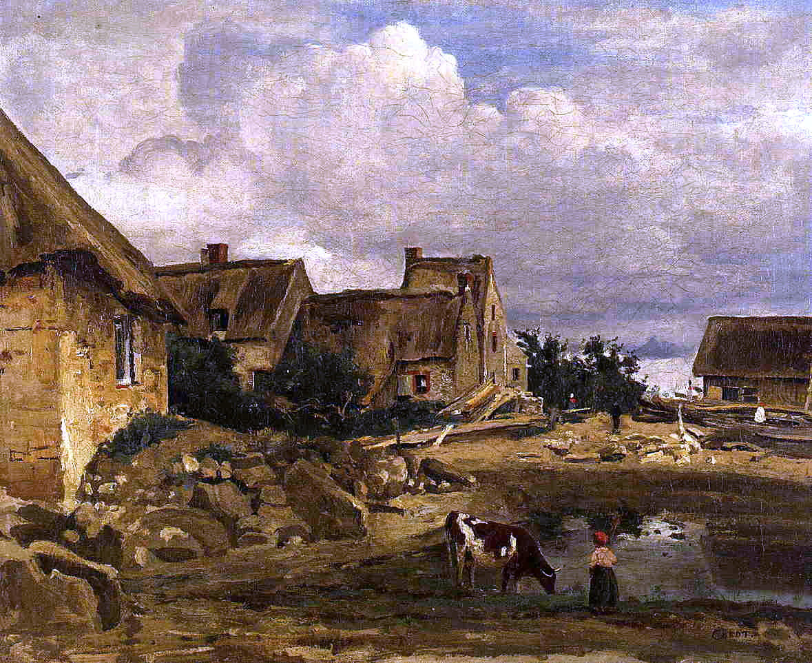  Jean-Baptiste-Camille Corot A Farmyard near Fontainebleau - Hand Painted Oil Painting