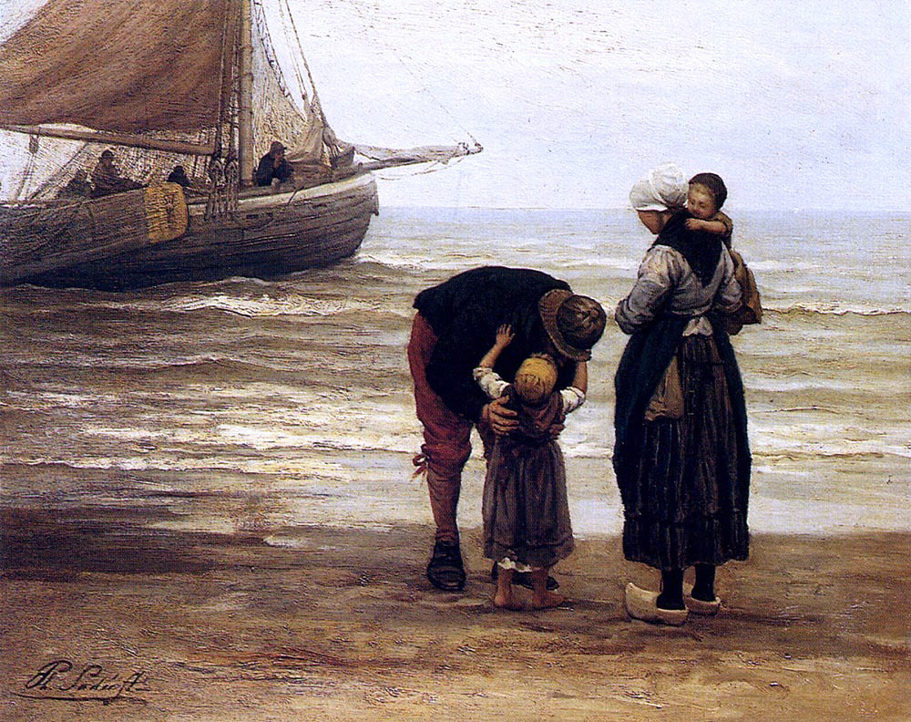  Philip Lodewijk Jacob Frederik Sadee A Fisherman's Goodbye - Hand Painted Oil Painting