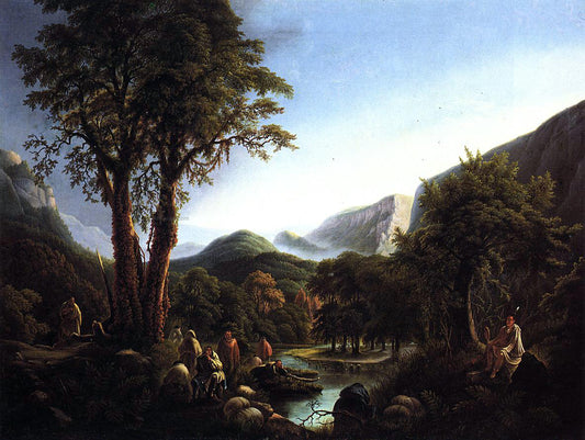  Martin Andreas Reisner A Gathering of Indians in a Primeval Landscape - Hand Painted Oil Painting