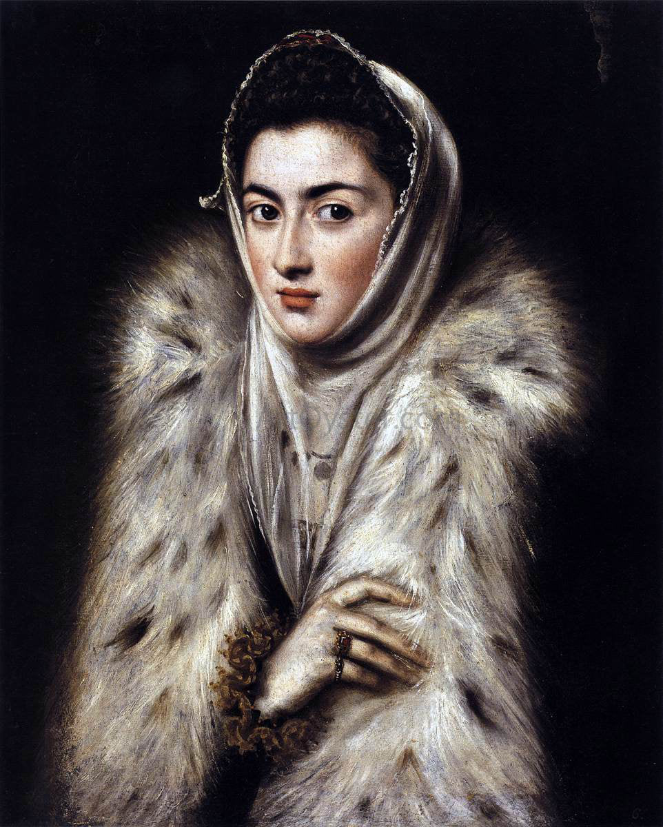  El Greco Lady in a Fur Wrap - Hand Painted Oil Painting