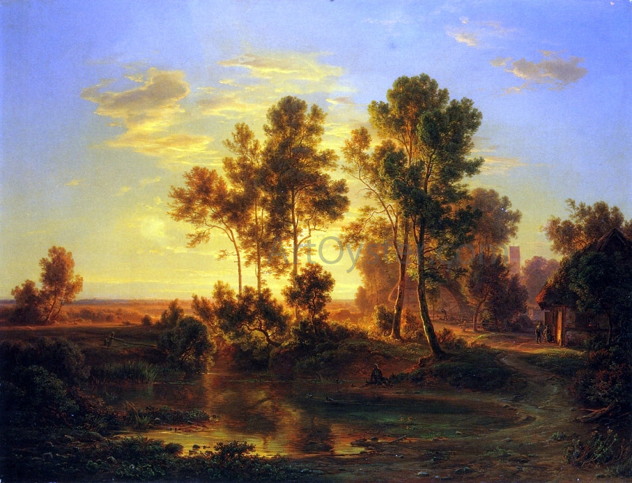  Christian Morgenstern A Landscape at Dusk - Hand Painted Oil Painting