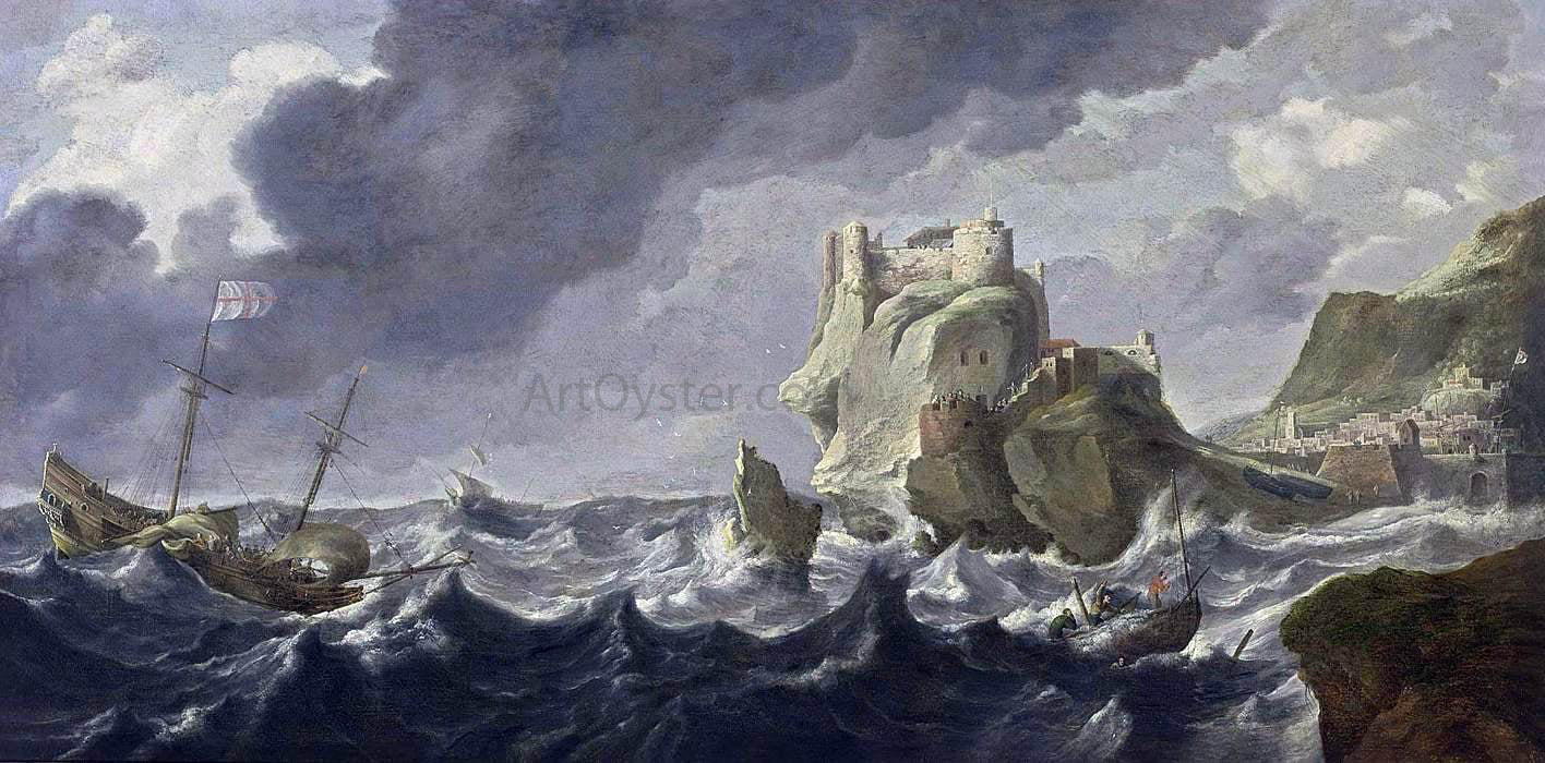  The Elder Bonaventura Peeters A Mediterranean Harbour Entrance - Hand Painted Oil Painting