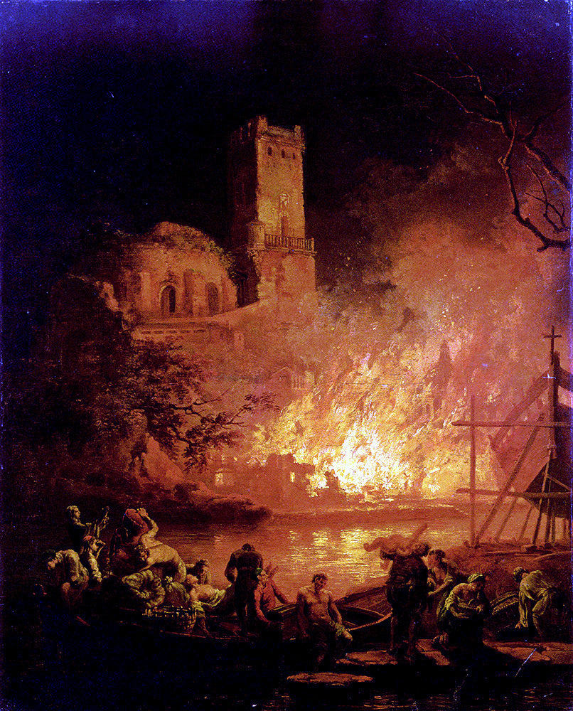  Pierre-Jacques Volaire A River Landscape With Figures Fleeing A Burning City - Hand Painted Oil Painting