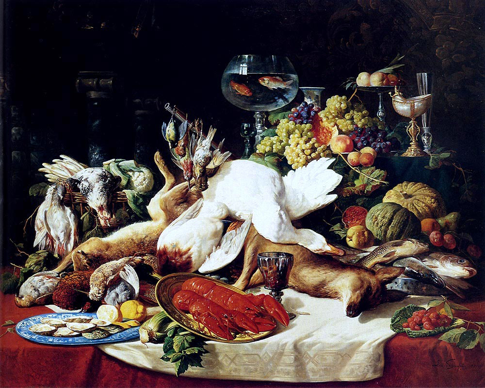  Lucas Schaefels A Still Life With Fruit, Fish, Game And A Goldfish Bowl - Hand Painted Oil Painting