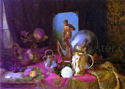  Blaise Alexandre Desgoffe A Still Life with Fruit, Objets d'Art and a White Rose on a Table - Hand Painted Oil Painting