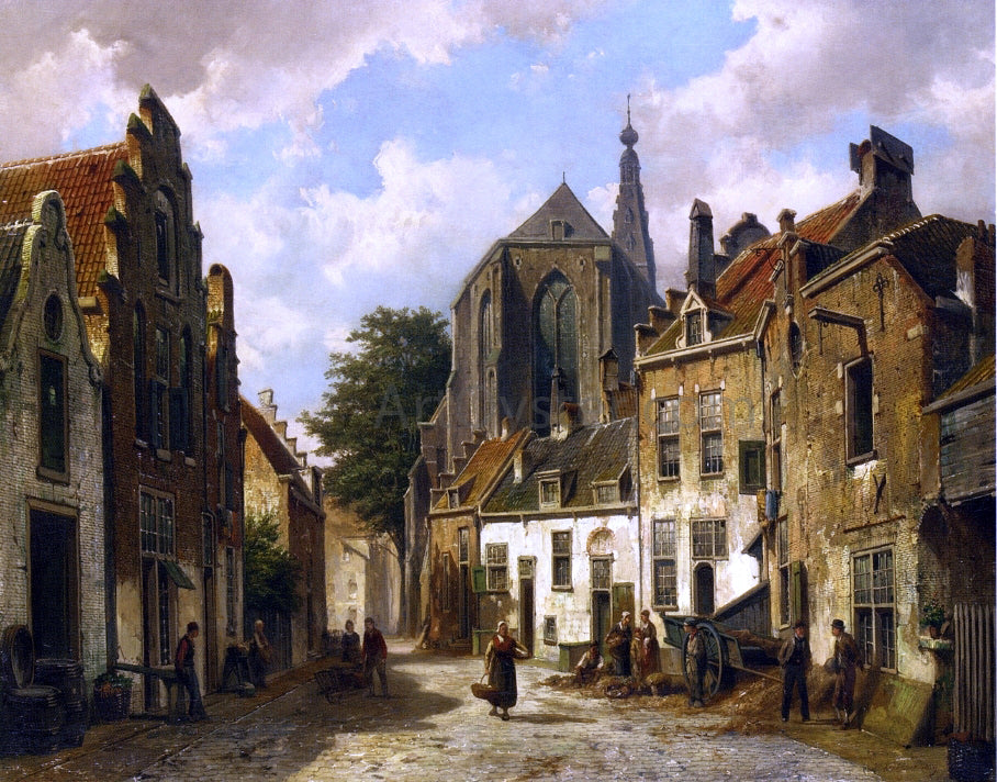  Willem Koekkoek A Street Scene in Holland - Hand Painted Oil Painting