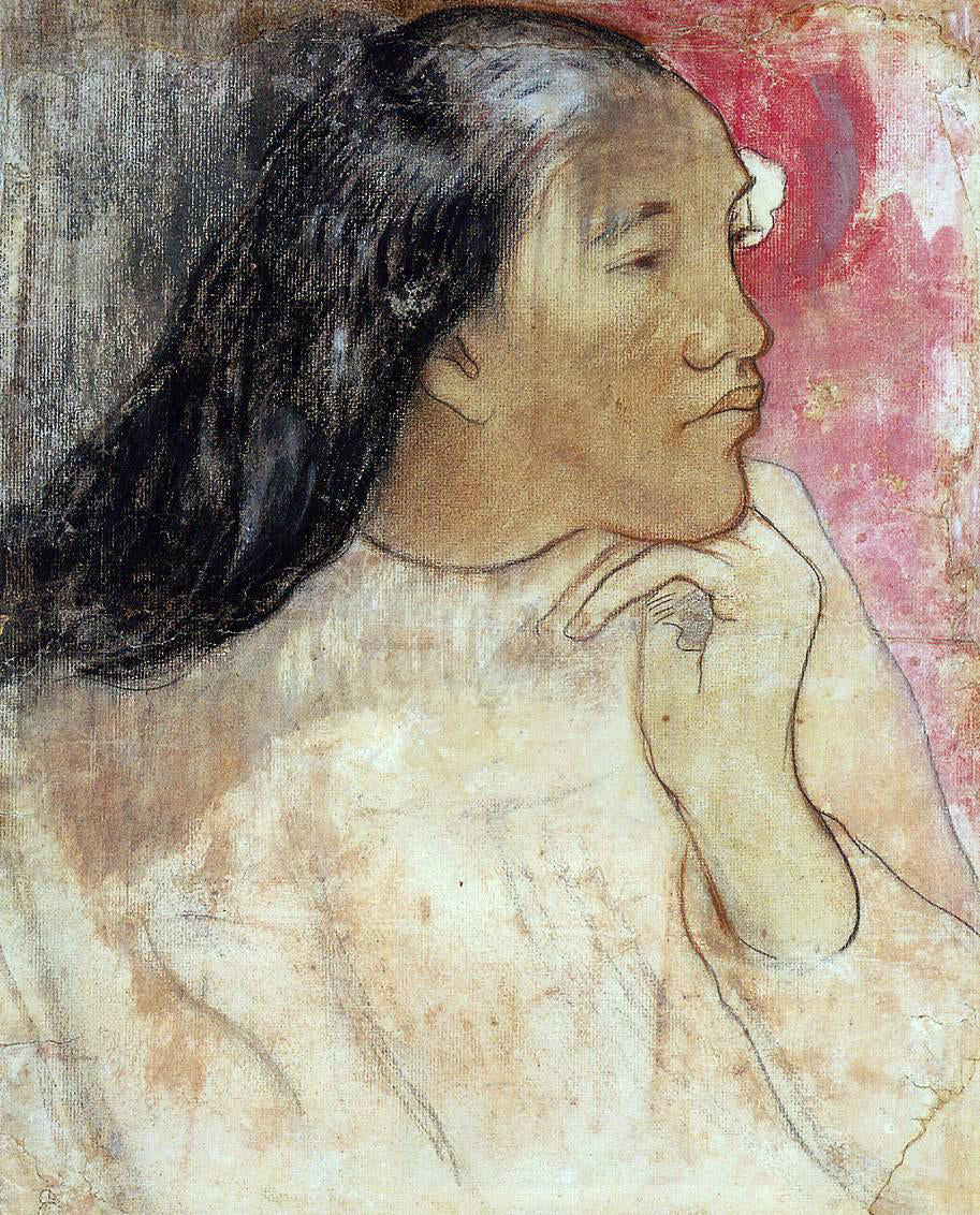  Paul Gauguin A Tahitian Woman with a Flower in Her Hair - Hand Painted Oil Painting