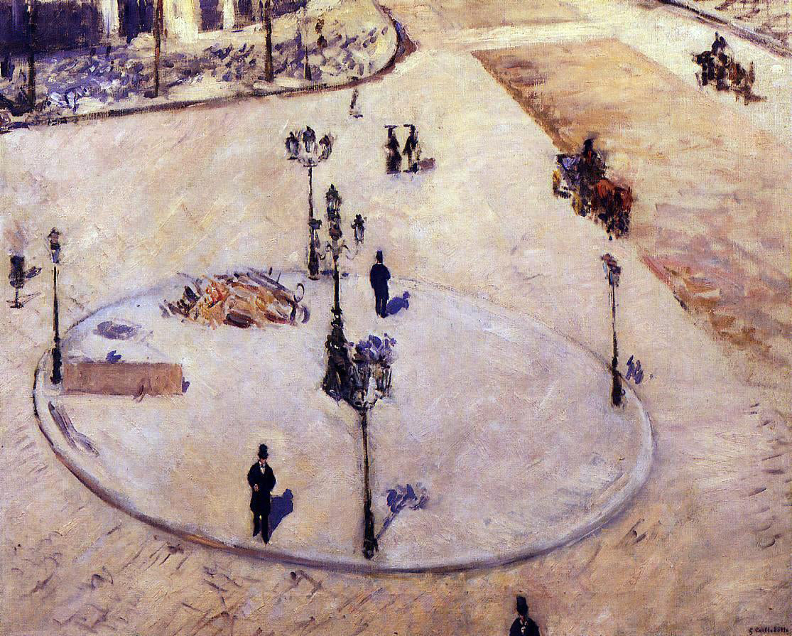  Gustave Caillebotte A Traffic Island, Boulevard Haussmann - Hand Painted Oil Painting