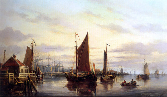  Johannes Hilverdink A View Of The IJ, Amsterdam, With Various Shipping Near Het Slagthuys - Hand Painted Oil Painting