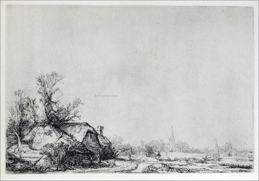  Rembrandt Van Rijn Village with a River - Hand Painted Oil Painting