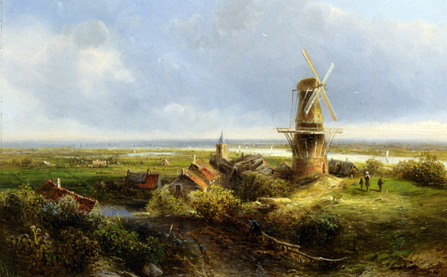  Pieter Francisco Kluyver A Windmill in an Extensive Landscape - Hand Painted Oil Painting