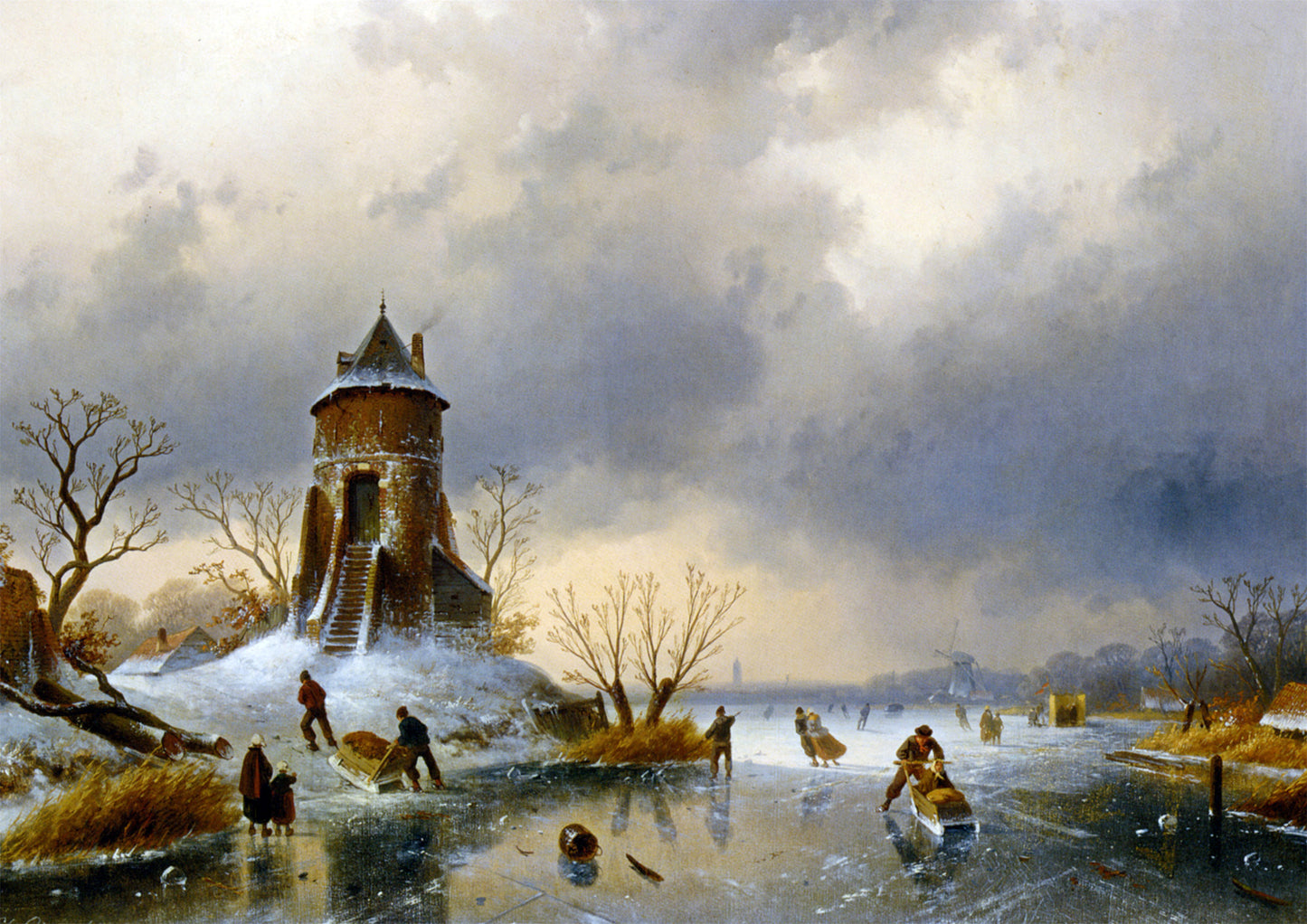  Charles Joseph Leickert A Winter Landscape with Skaters on the Ice - Hand Painted Oil Painting