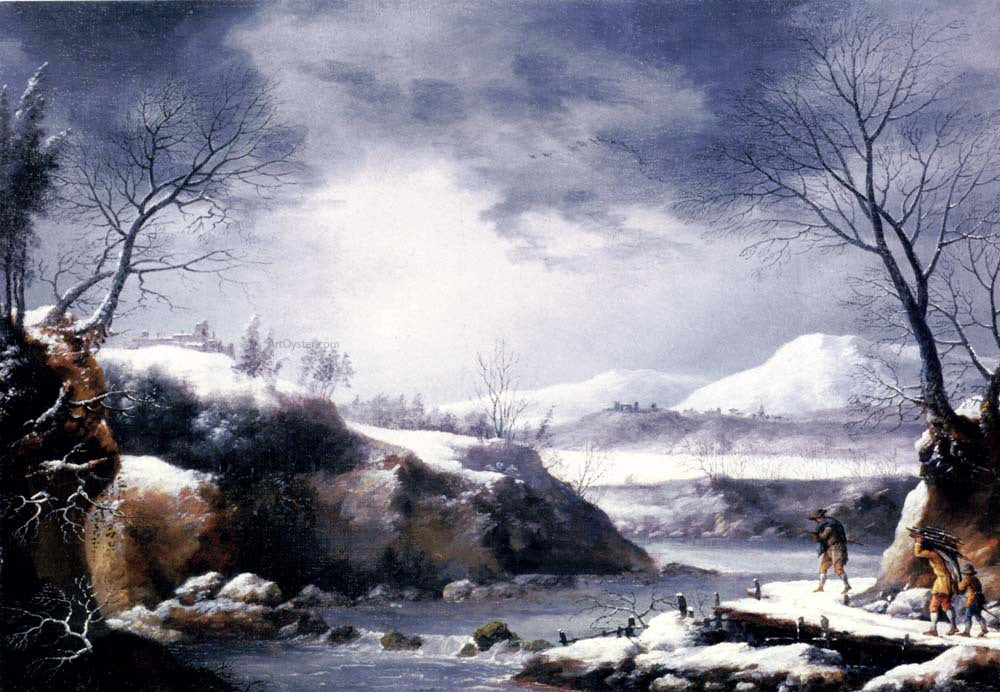  Francesco Foschi A Winter Landscape With Travellers On A Path - Hand Painted Oil Painting