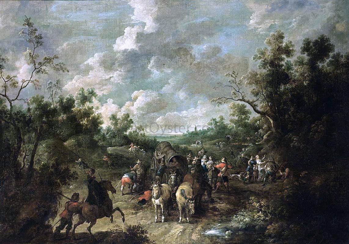  Pieter Snayers A Wooded Landscape with Travellers - Hand Painted Oil Painting