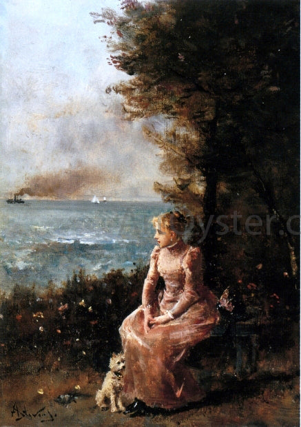  Alfred Emile Leopold Stevens A Young Girl Seated by a Tree - Hand Painted Oil Painting