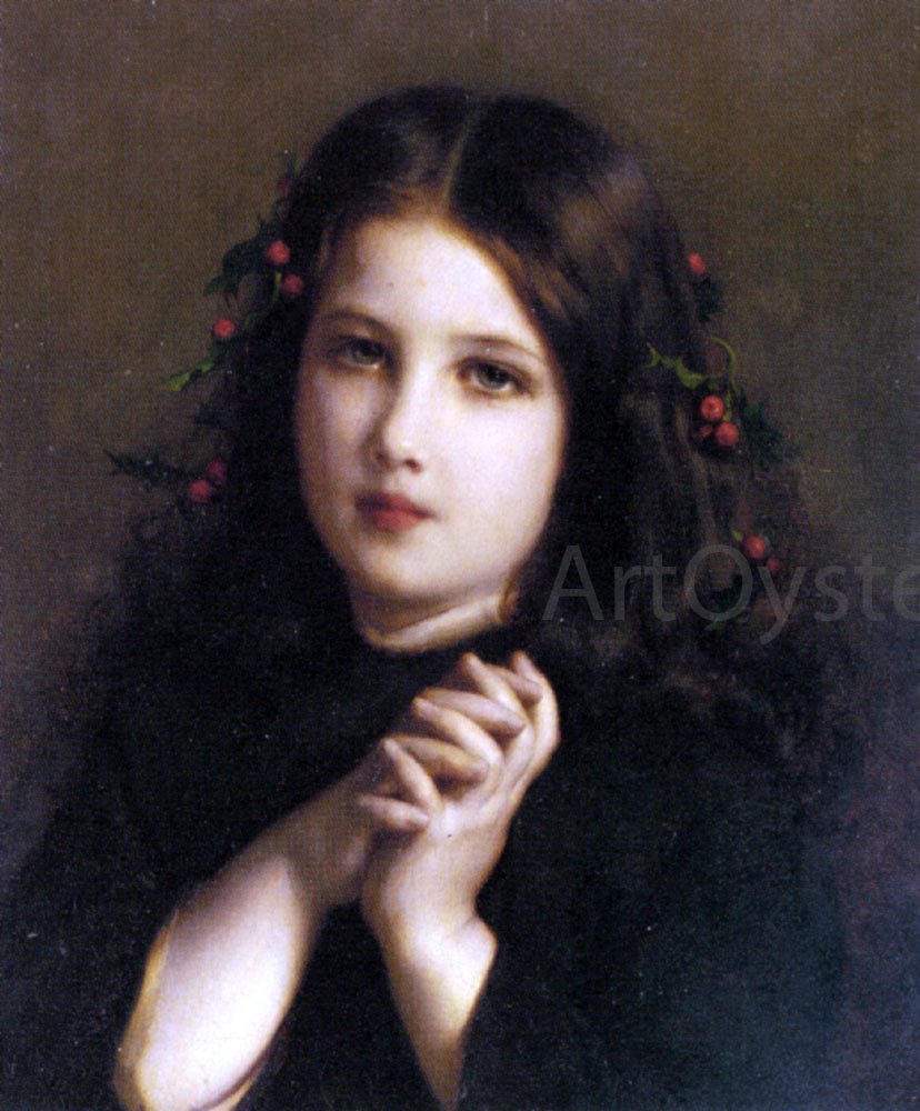  Etienne Adolphe Piot A Young Girl with Holly Berries in her Hair - Hand Painted Oil Painting
