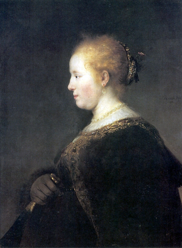  Rembrandt Van Rijn A Young Woman in Profile with a Fan - Hand Painted Oil Painting