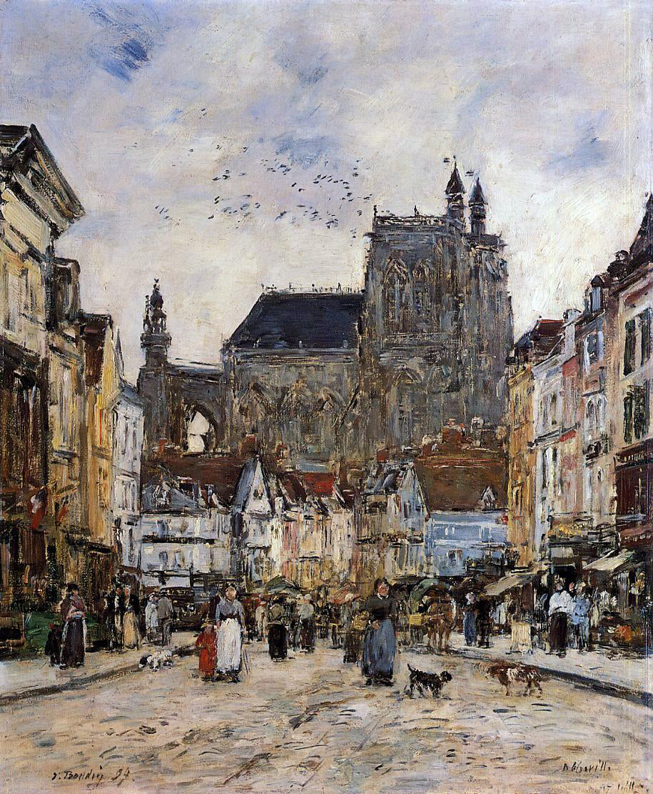  Eugene-Louis Boudin Abbeville, Street and the Church of Saint-Vulfran - Hand Painted Oil Painting