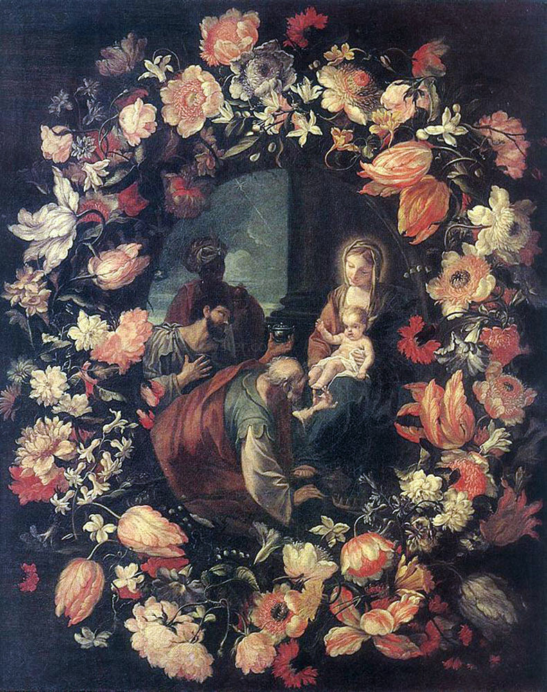  Carlo Maratti Adoration of the Magi (in Garland) - Hand Painted Oil Painting