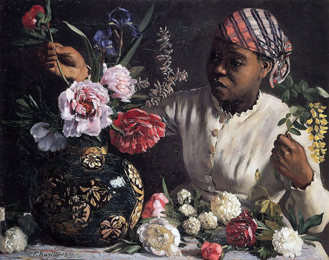  Jean Frederic Bazille African Woman with Peonies - Hand Painted Oil Painting