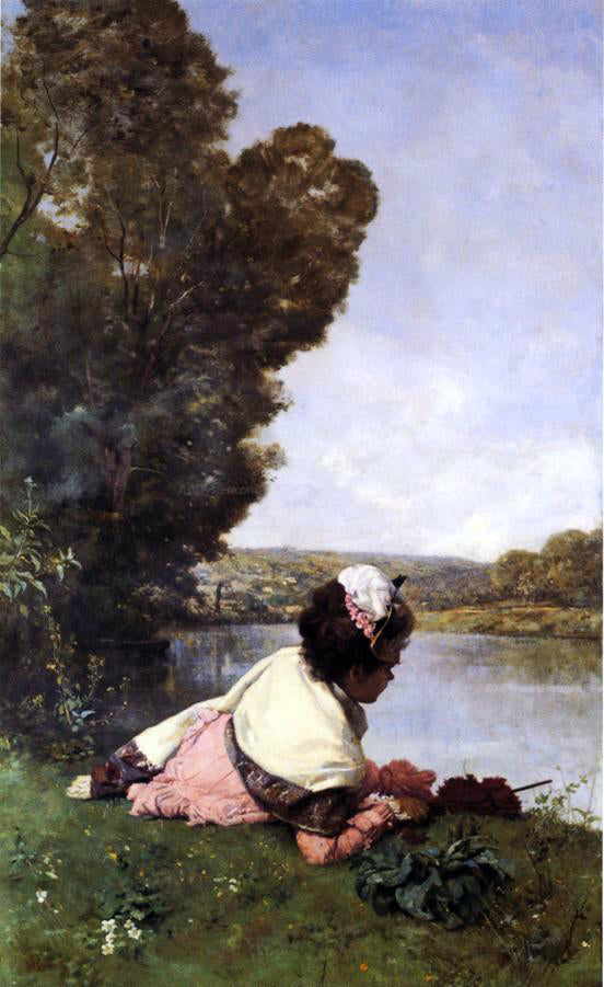  Ferdinand Heilbuth Afternoon by the Seine - Hand Painted Oil Painting