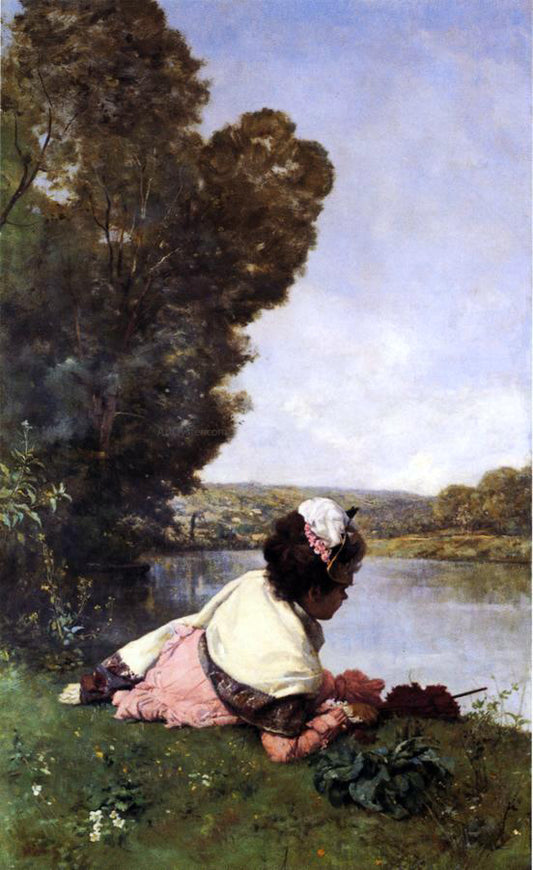  Ferdinand Heilbuth Afternoon by the Seine - Hand Painted Oil Painting
