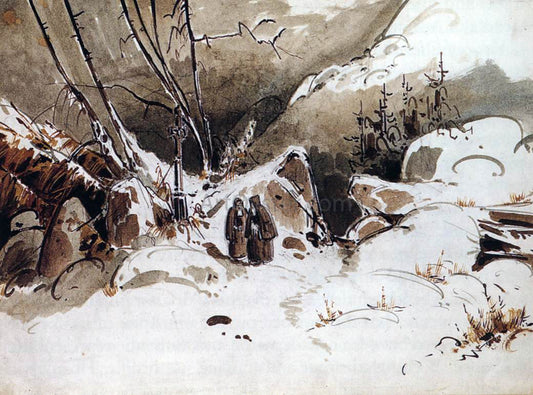  Carl Blechen Alpine Pass in Winter with Monks - Hand Painted Oil Painting