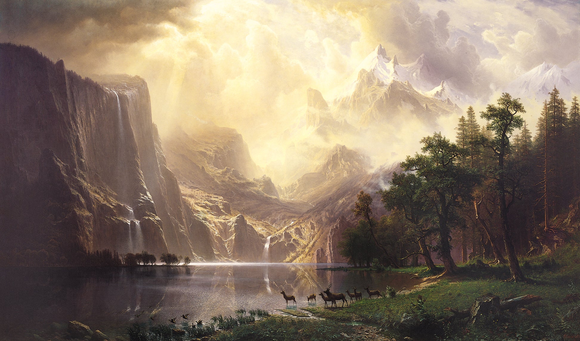  Albert Bierstadt Among the Sierra Nevada Mountans - Hand Painted Oil Painting
