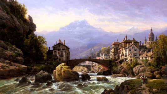  Charles Euphraisie Kuwasseg An Alpine Village - Hand Painted Oil Painting
