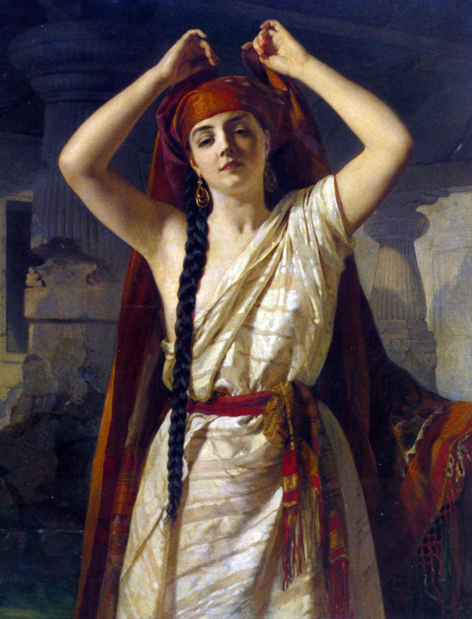  Henri-Guillaume Schlesinger An Egyptian Girl Preparing for the Bath - Hand Painted Oil Painting