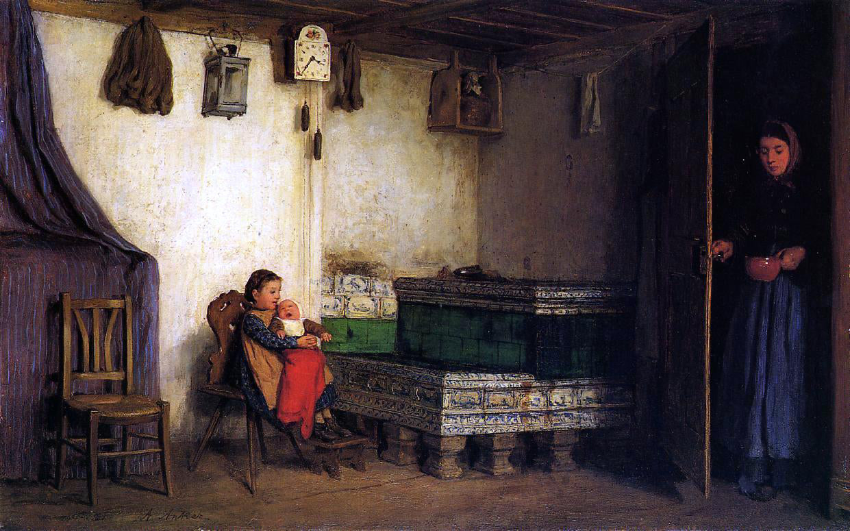  Albert Anker An Interior with Mother and Children - Hand Painted Oil Painting