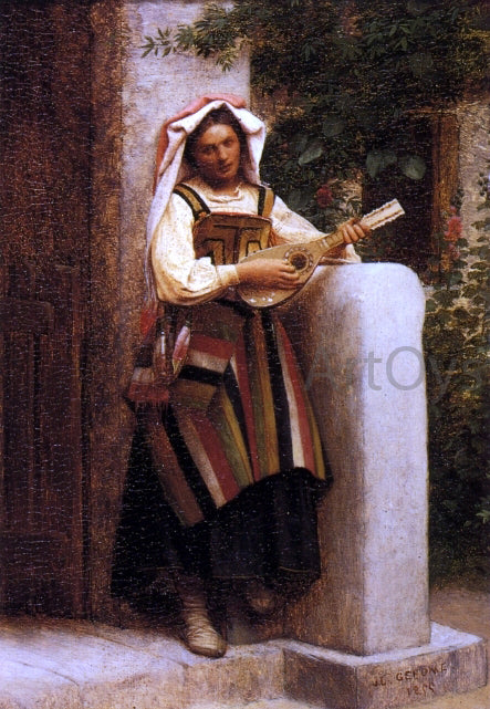  Jean-Leon Gerome An Italian Girl Playing a Mandolin - Hand Painted Oil Painting