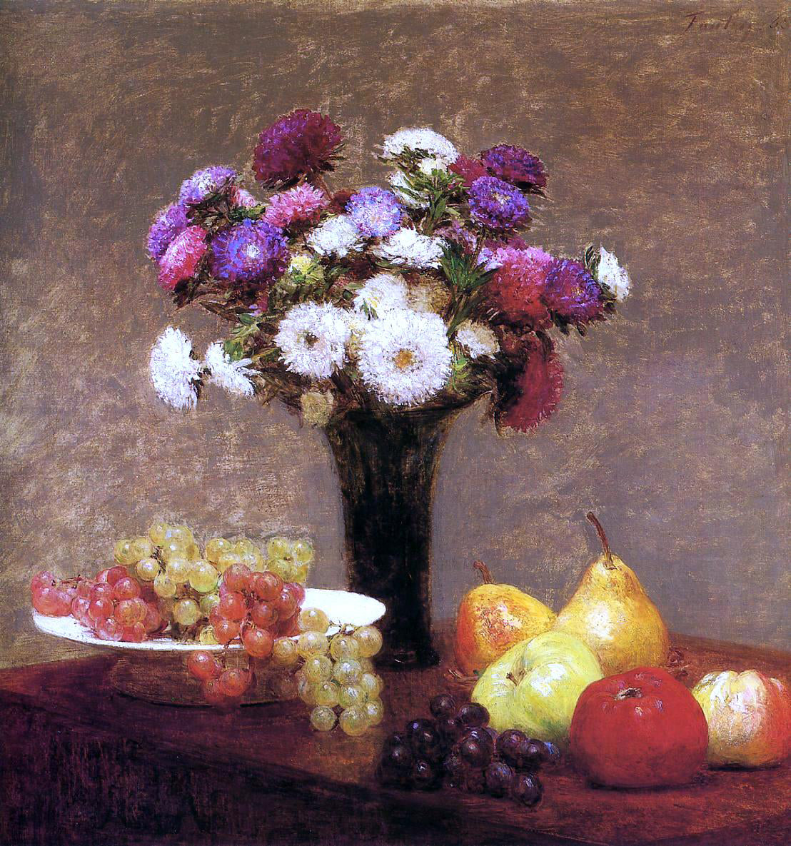  Henri Fantin-Latour Asters and Fruit on a Table - Hand Painted Oil Painting