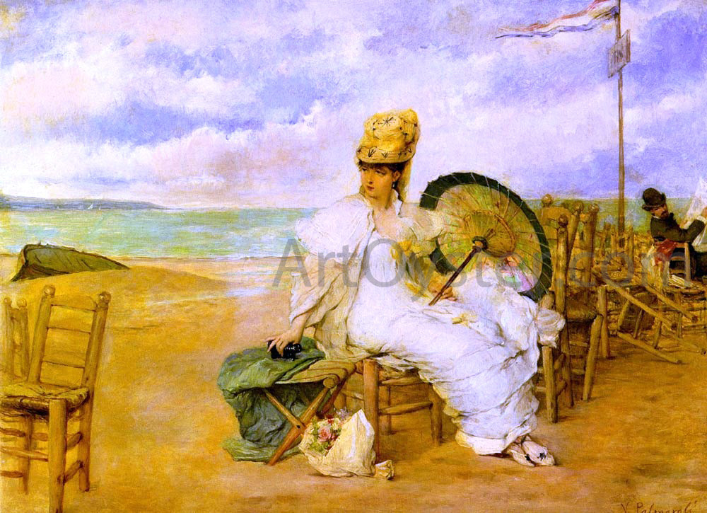  Vicente Palmaroli Y Gonzalez At The Beach - Hand Painted Oil Painting