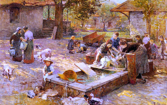  Luigi Chialiva At The Washing Place - Hand Painted Oil Painting