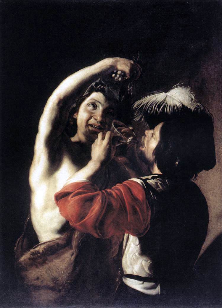  Bartolomeo Manfredi Bacchus and a Drinker - Hand Painted Oil Painting