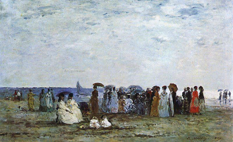  Eugene-Louis Boudin Bathers on the Beach at Trouville - Hand Painted Oil Painting