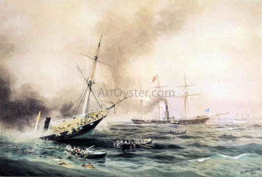  Xanthus Russell Smith Battle of "Kearsarge" & "Alabama" 1892 - Hand Painted Oil Painting