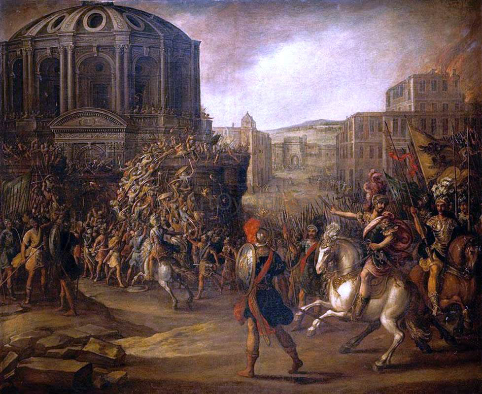  Juan De la Corte Battle Scene with a Roman Army Besieging a Large City - Hand Painted Oil Painting