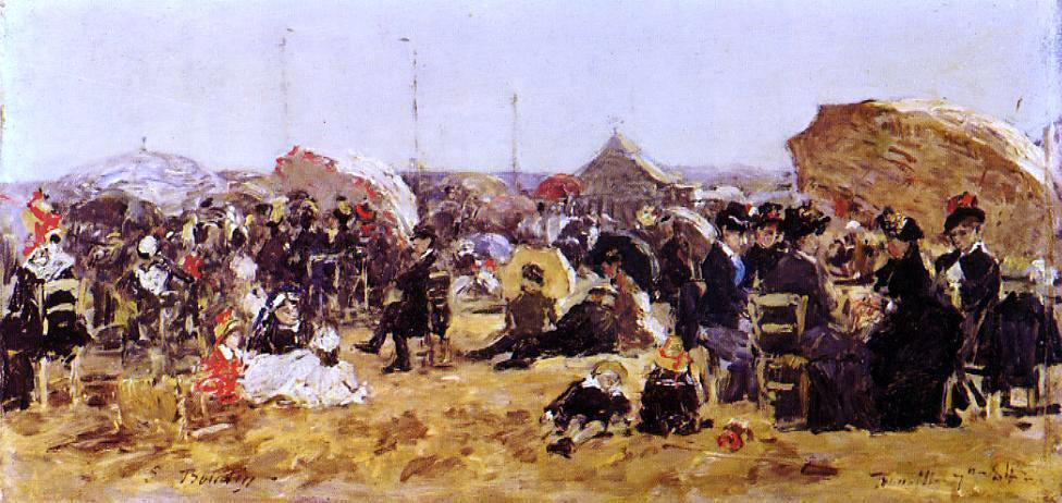 Eugene-Louis Boudin Beach at Trouville - Hand Painted Oil Painting